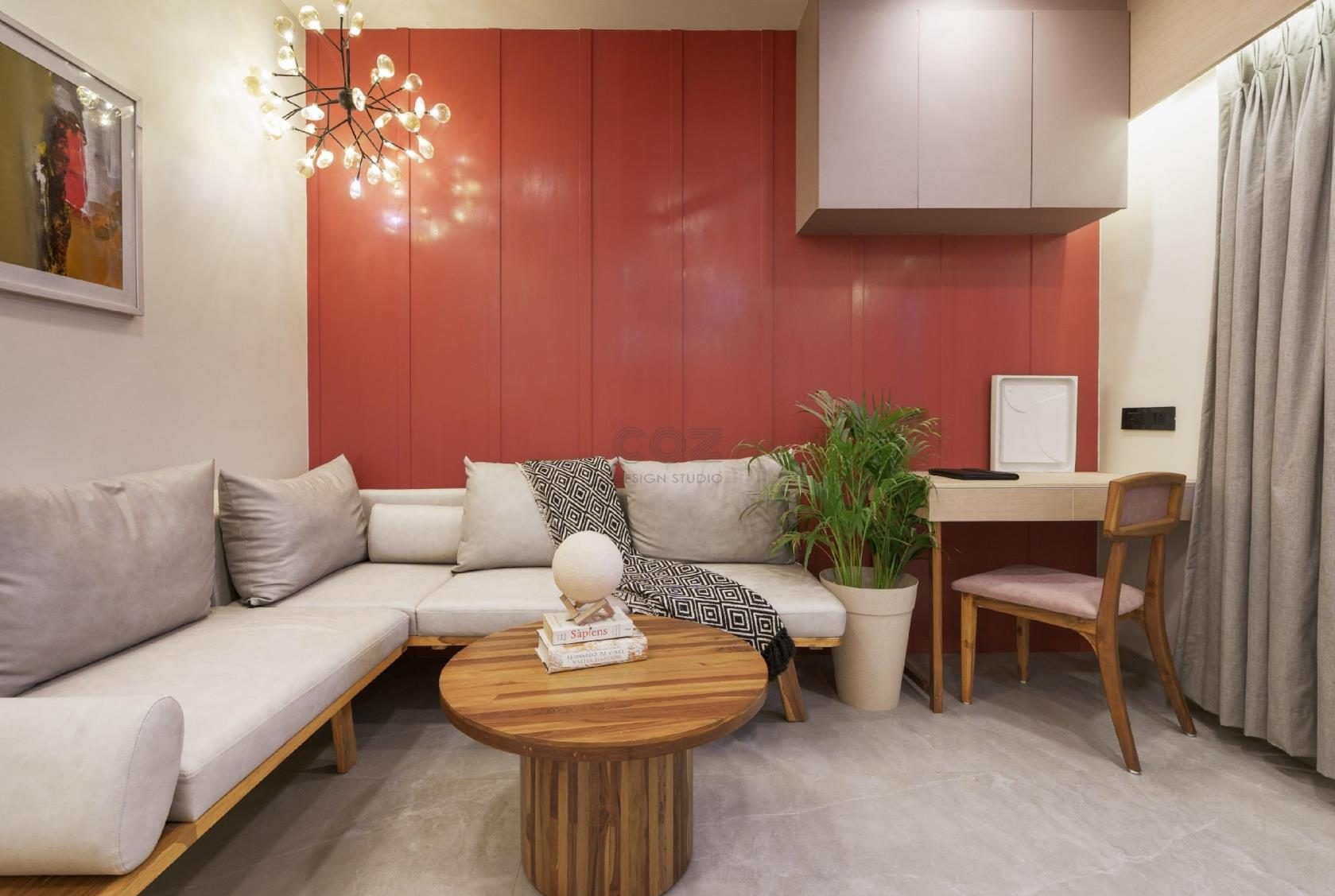 Chaurasia's Residence — Coral wall, reading lounge